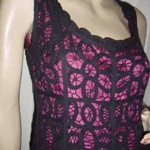 Betsey Johnson,NY,black,lace crochet,pink,scoop,Brand New,sz4,flared hem.,UNIQUE